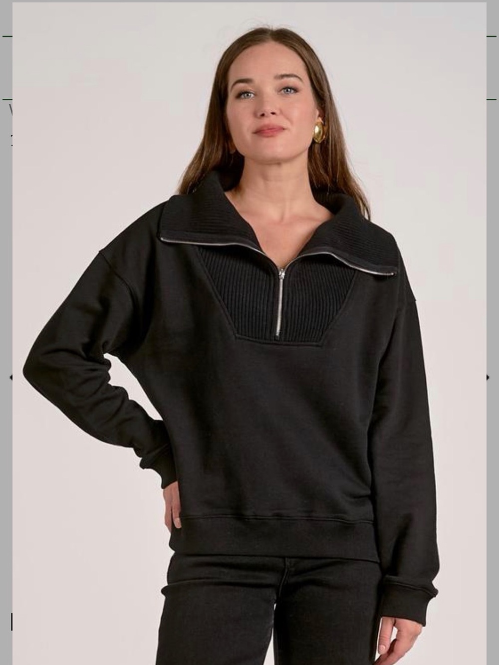 Elan Black Half-Zip Ribbed Mock Collar Sweater